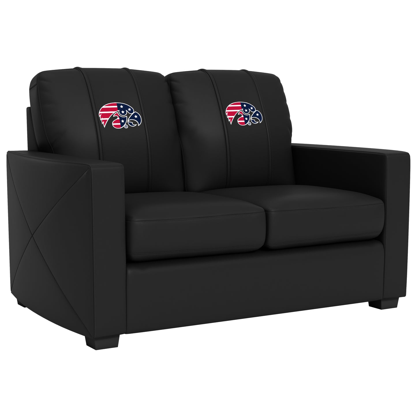 Silver Loveseat with Iowa Hawkeyes Patriotic Primary Logo