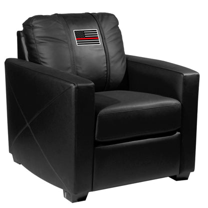 Silver Club Chair with Red Line Flag Logo Panel