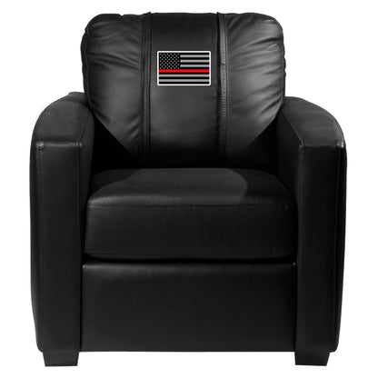 Silver Club Chair with Red Line Flag Logo Panel