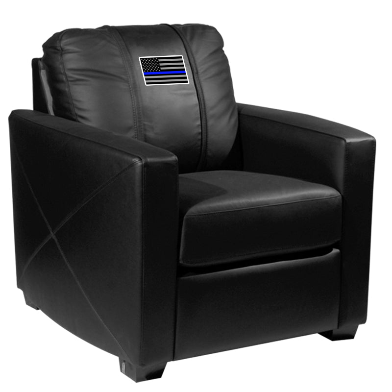 Silver Club Chair with Blue Line Flag Logo Panel