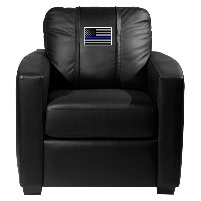 Silver Club Chair with Blue Line Flag Logo Panel