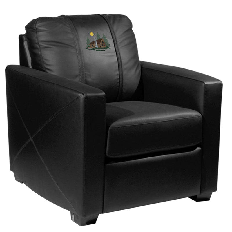 Silver Club Chair with Cabin Scene Logo Panel