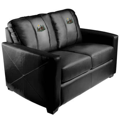 Silver Loveseat with Cabin Scene Logo Panel